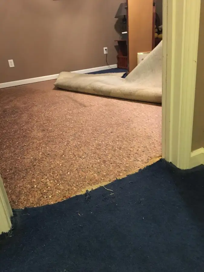 Carpet pad removal revealing water damage during Water Mitigation Services in Kennewick