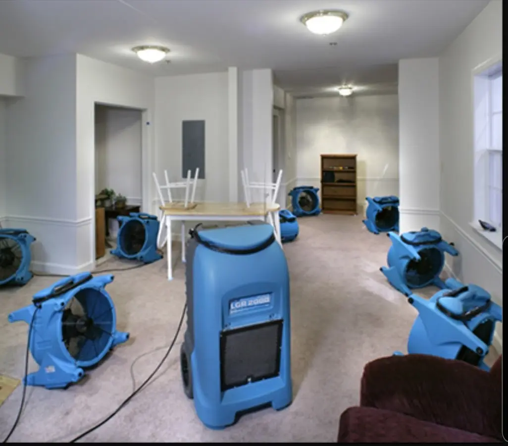 Air movers and dehumidifier setup for Water Damage Restoration in Kennewick